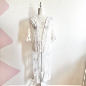 White Lace Kimono Duster Ethereal Boho Cottagecore Festival Layering Medium